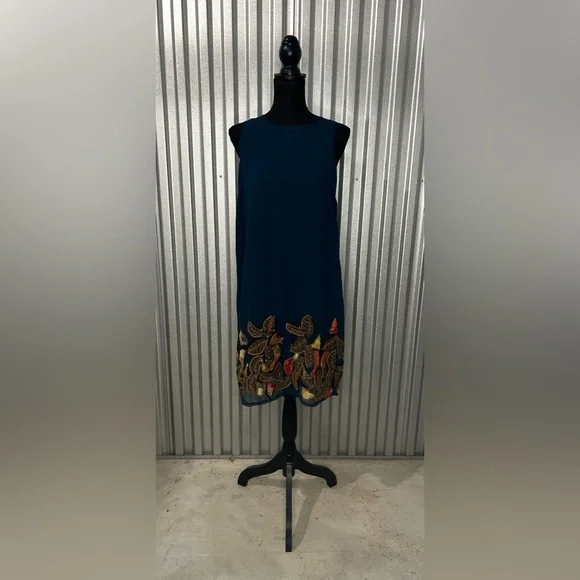 Womens Anthropologie Bhanuni by Jyoti Blue Floral Rayon Tunic Dress Size Small - Picture 2 of 5